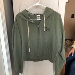 Pink cropped zip up hoodie